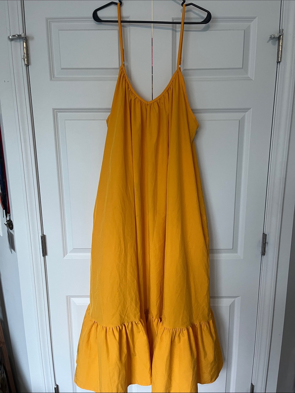 Yellow Spaghetti Strap Ruffle-Hem Sundress